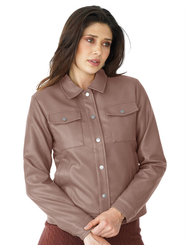 Chamarra Vinipiel Casual Para Mujer Abotonada image number null
