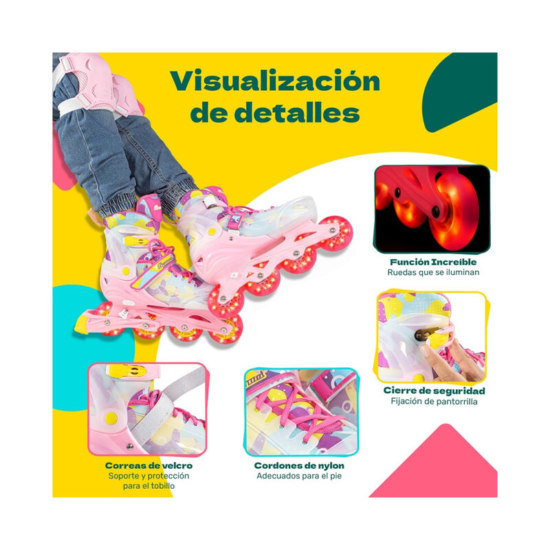 Patines Linea 4 Ruedas Luz Led Ni&ntilde;os Y Adultos ... image number null