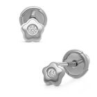 Broqueles De Flor En Oro Blanco 14k Con 3pts De Diamante (1.5mm Aprox)