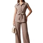 Conjunto 2 Piezas, Blusa Estilizada Con Cintur&oacute;n Y Pantal&oacute;n Fluido Conj-0186 Coral Moderno Y Sofisticado Para Mujer