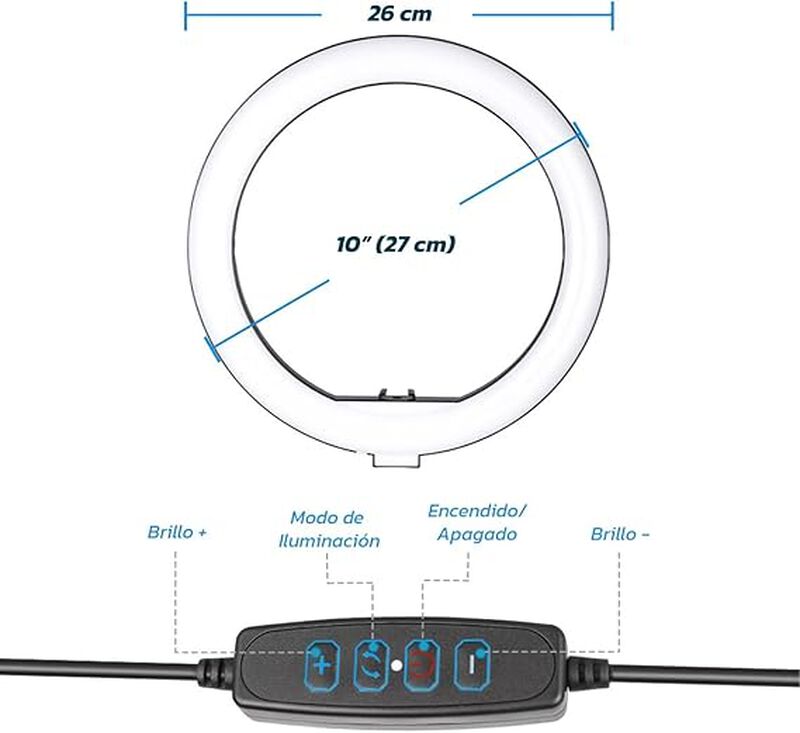 Aro de Luz LED 10 Pulgadas con Tripie Bluelande... image number null