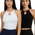 Set 2 Blusas Mujer Texturizada Casual BL-1028-PX3 Negro Y Blanco Crop Top para Mujer