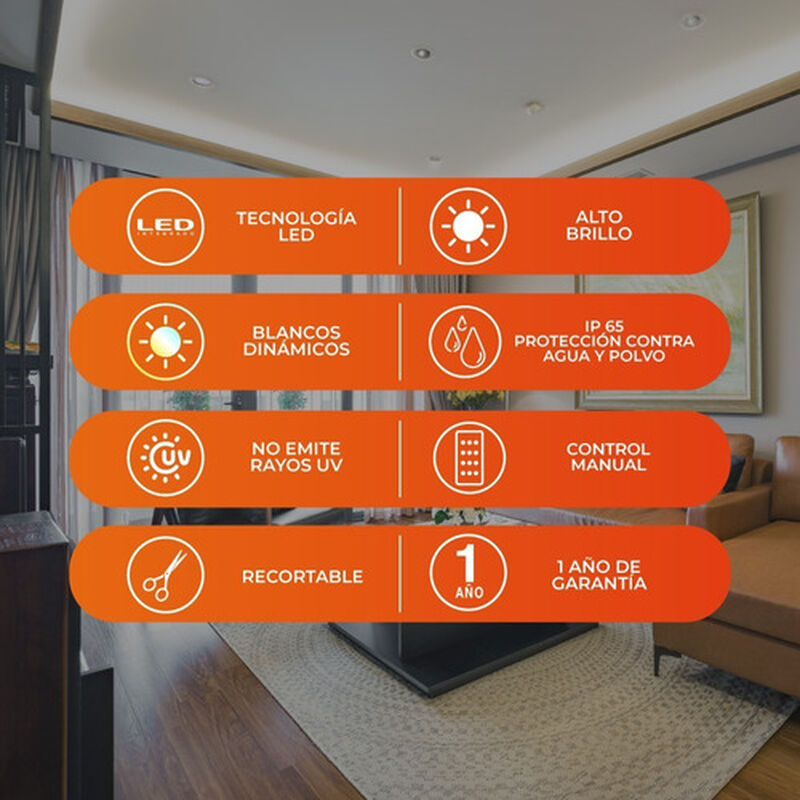 Tira Led 5m Longitud 24w Luz Blanca Ip65 Contro... image number null