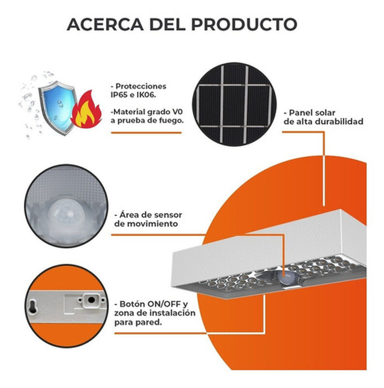 L&aacute;mpara Solar Arbotante Led 6 W Luz De D&iacute;a Sens... image number null