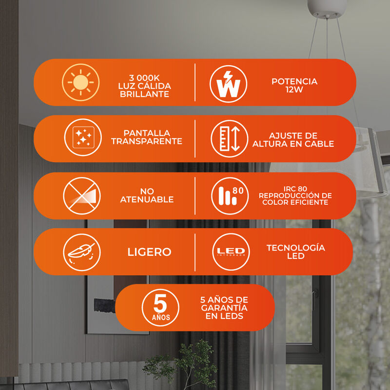 L&aacute;mpara Colgante LED de Acr&iacute;lico 1.20 m de Altu... image number null