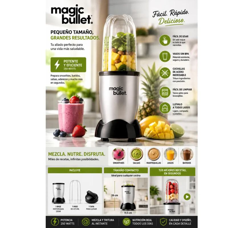 Licuadora Personal Magic Bullet El&eacute;ctrica F&aacute;cil... image number null