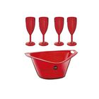 Kit De Fiesta De Pl&aacute;stico Transparente Kappesberg Uz221 Vm Fi Copas + Hielera Rojo Ort