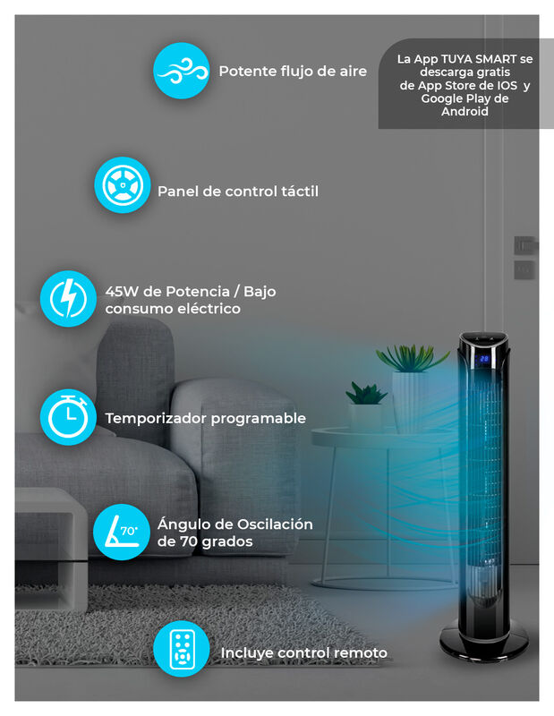 Ventilador Digital De Torre Inteligente Smart  ... image number null
