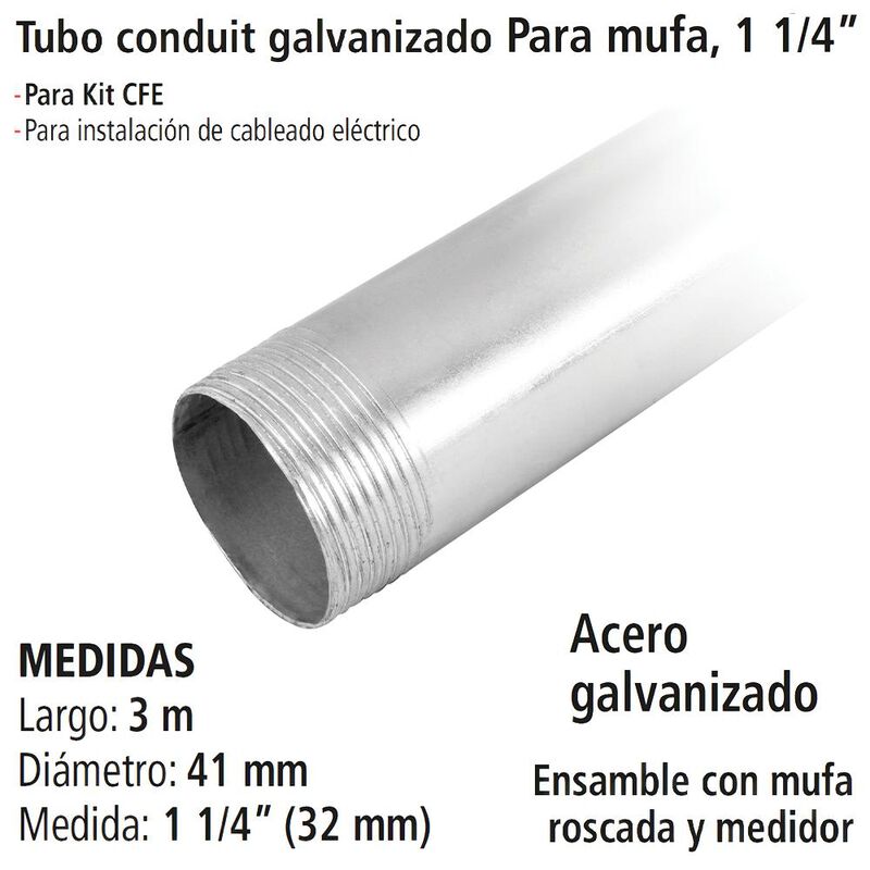 Tubo Conduit Galvanizado para Mufa 1 1/4&rdquo; IUSA image number null