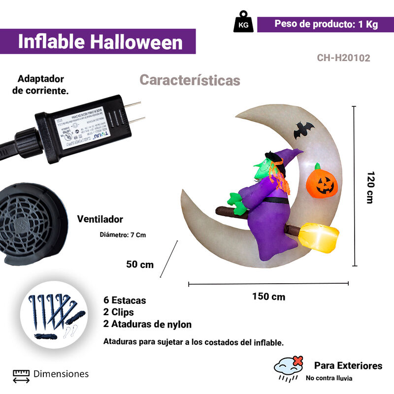 Inflables De Halloween Bruja con Luz Led image number null