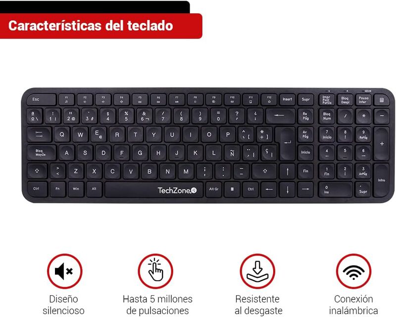TechZone Pop Kit Black Teclado y Mouse Inal&aacute;mbr... image number null