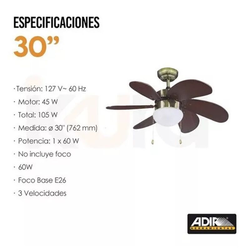 Ventilador de Techo Adir Vinica con L&aacute;mpara image number null
