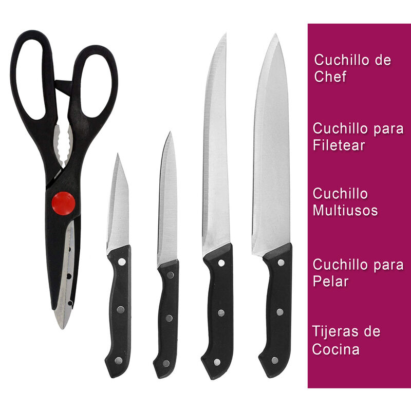 Juego de Cuchillos con Tabla y Tijeras 6 Piezas image number null