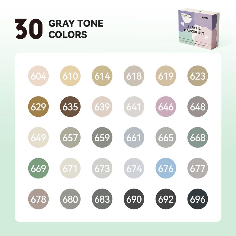 Marcadores De Pintura Arrtx 30 Tonos Gris Con P... image number null