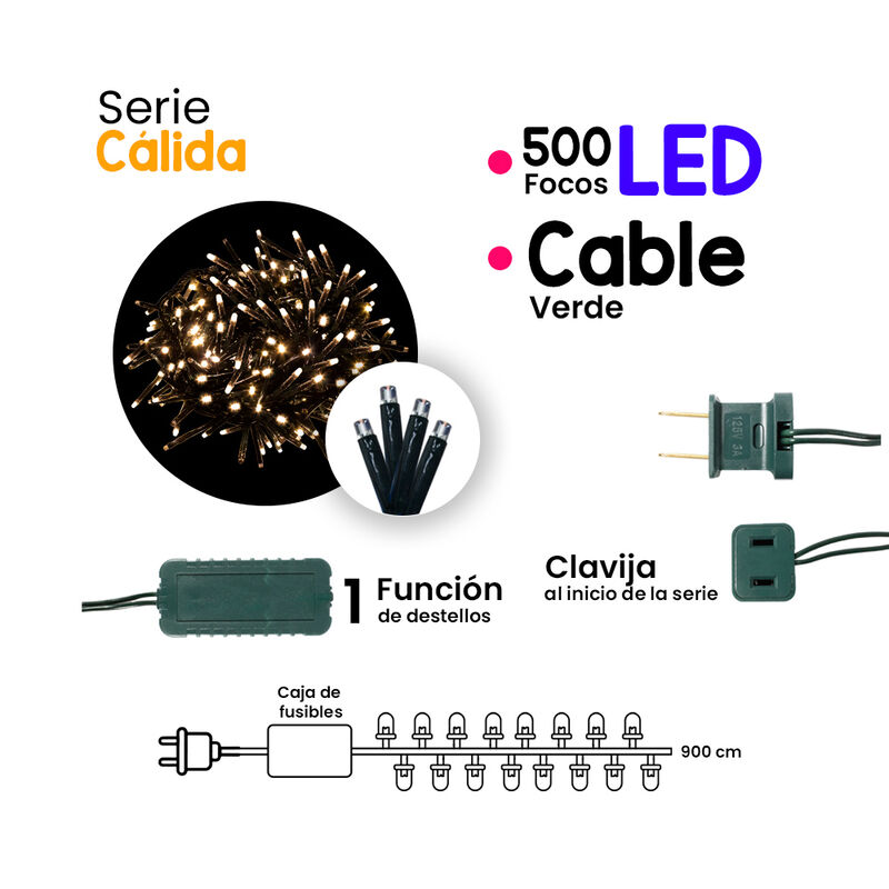 Serie Navide&ntilde;a 500 LED Luz C&aacute;lida de destello 9... image number null