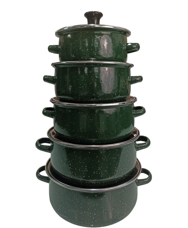 Juego de ollas verde de Peltre con tapa 10 pz I... image number null