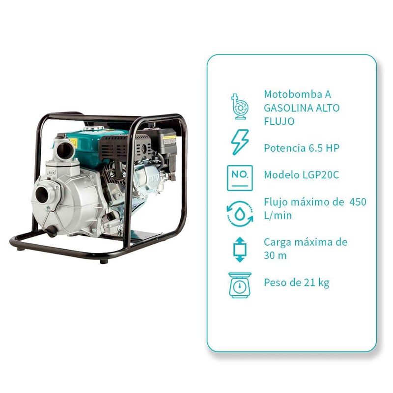 Motobomba A Gasolina, 6.5 Hp, 450 L/Min image number null