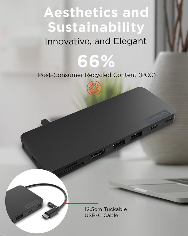 Dock Lenovo Usb-c Slim Travel, 8 Puertos, 65 W,... image number null