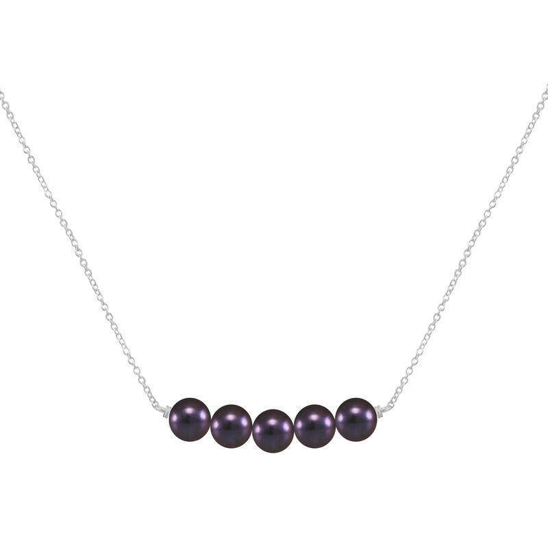 Collar cadena de plata con centro 5 perlas negr... image number null