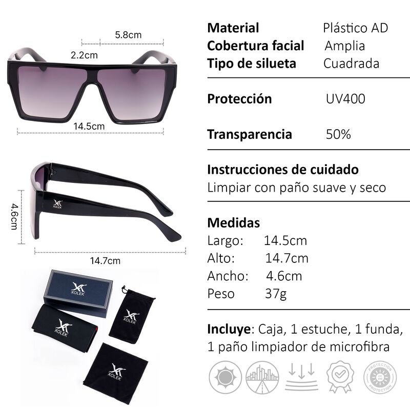 Lentes De Sol Xolek 156 Retro Cuadrado Uv400 Ho... image number null