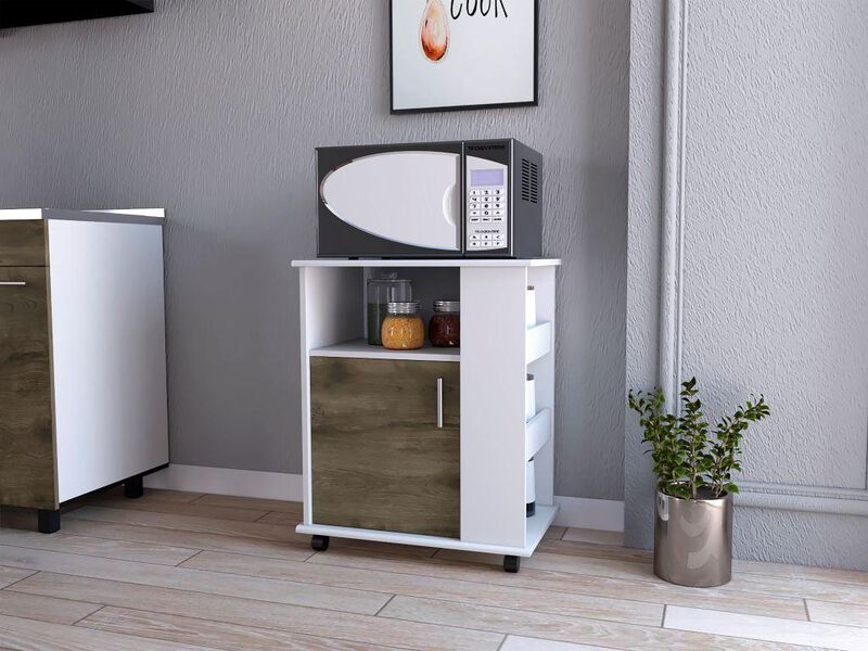 Alacena Tahara Nogal y Blanco Con Rodachinas Vi... image number null