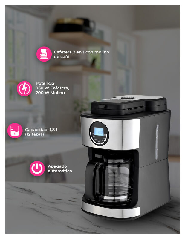 Cafetera Digital 12 Tz Con Molino De Caf&eacute; Integ... image number null