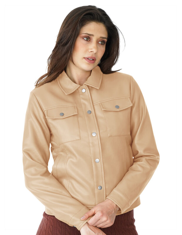 Chamarra Vinipiel Casual Para Mujer Abotonada image number null