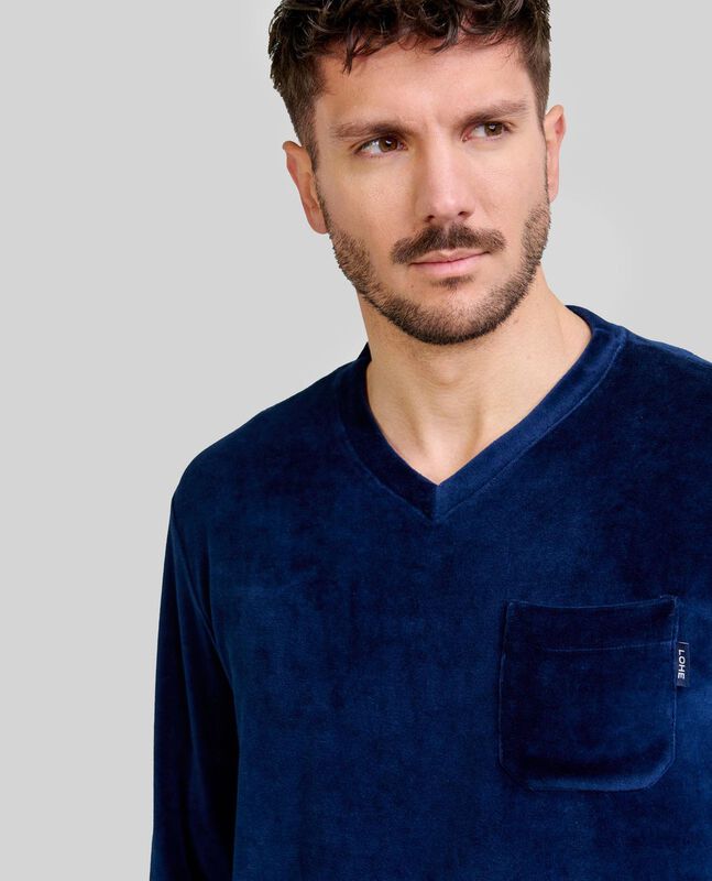 Pijama de Terciopelo Liso para Hombre Marino image number null