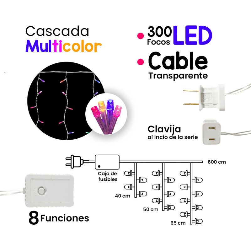 Serie Cascada Luz Multicolor 300 Led 8 Funcione... image number null