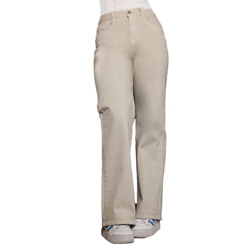 Pantal&oacute;n Rectos Mujer Tiro Alto Beige Mezclilla... image number null