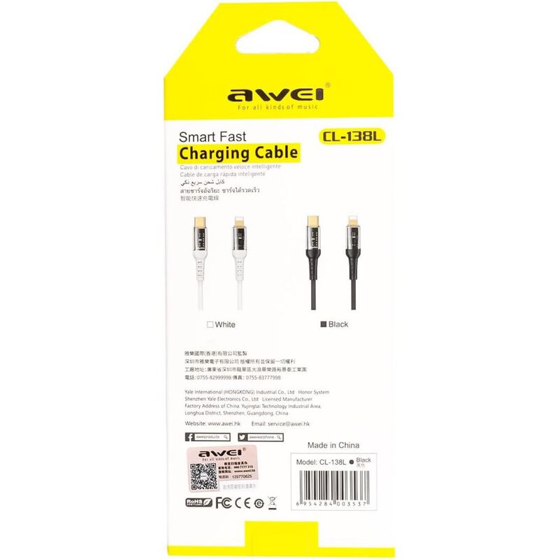 Awei Cl-138l Cable De Carga Rapida (20w) image number null