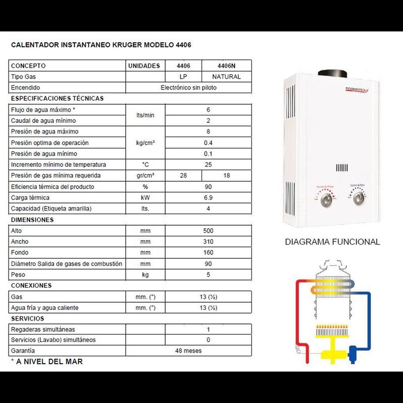 Calentador Boiler Instant&aacute;neo 6 Lts Gas Natural... image number null