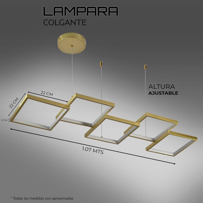 Candil Suspendido De Led 5 Cuadros Dorado image number null