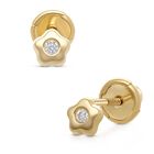 Broqueles De Flor En Oro Amarillo 14k Con 3pts De Diamante (1.5mm Aprox)
