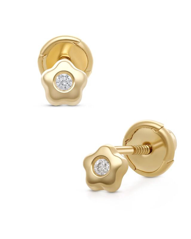 Broqueles De Flor En Oro Amarillo 14k Con 3pts ... image number null