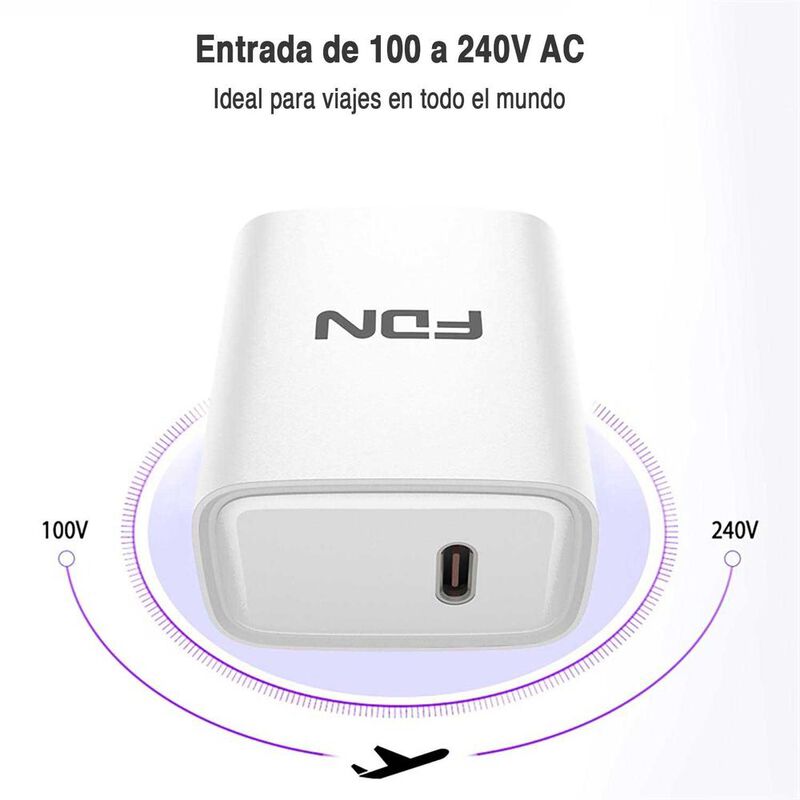 Cargador AC FDN USB-C 20W Universal Blanco image number null