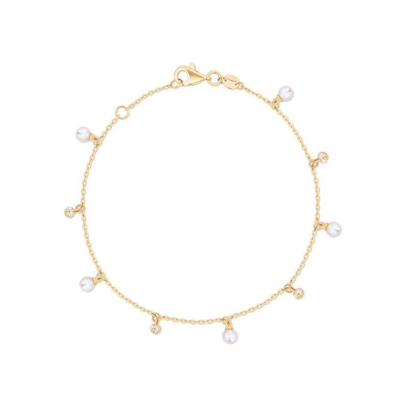 Pulsera De Oro Amarillo 14K Con Perla Y Zirconi... image number null