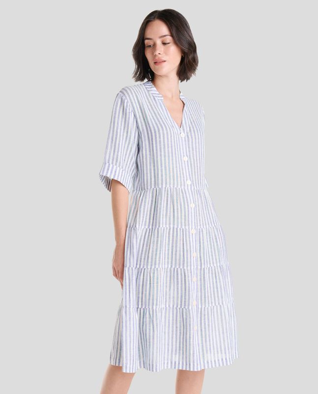 Vestido Largo de Rayas con Botones Azul image number null