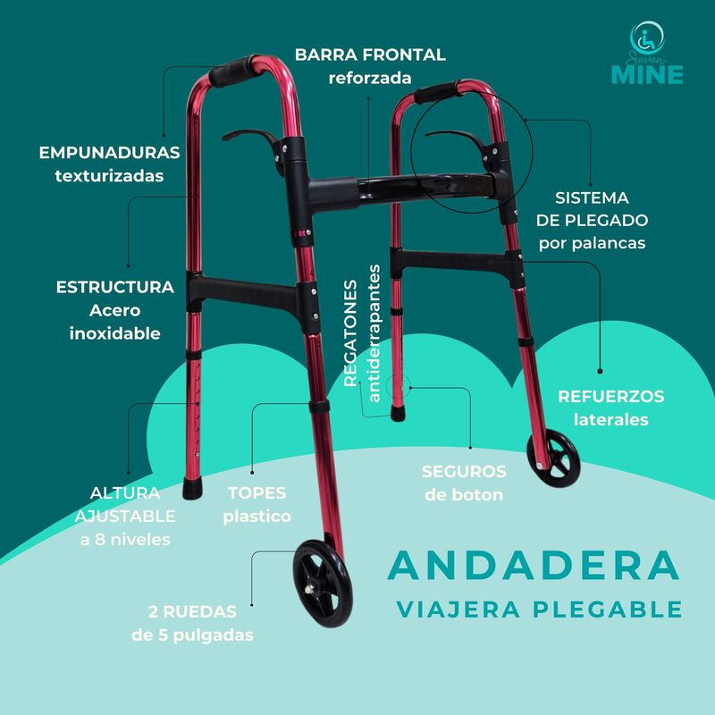 Andadera Viajera Plegable con Llantas delantera... image number null