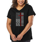 Camiseta De Talla Grande Cuello En V Word Art Para Mujer - Bandera con Cruz- Negro