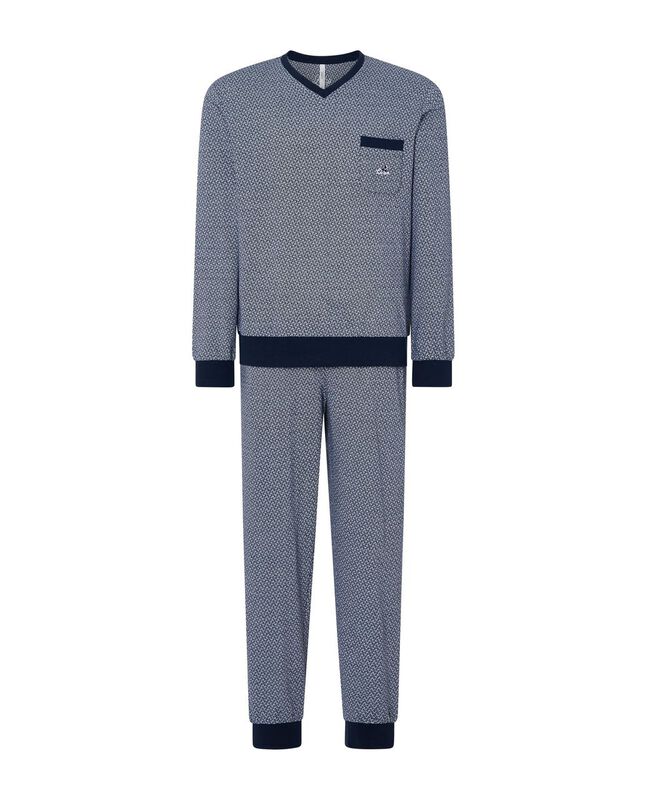 Pijama Jacquard con Cuello Pico Azul image number null