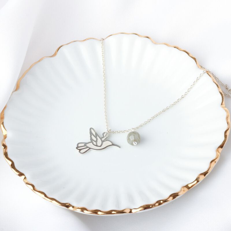 Colgante colibr&iacute; de plata y labradorita con cad... image number null