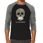 Camiseta Ragl&aacute;n de B&eacute;isbol Word Art Para Hombre - D&iacute;a de Muertos - Negro Gris
