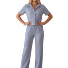 Conjunto De Mujer De 2 Piezas Conj-0153 Azul Claro Camisa De Botones Manga Corta Y Pantal&oacute;n Recto