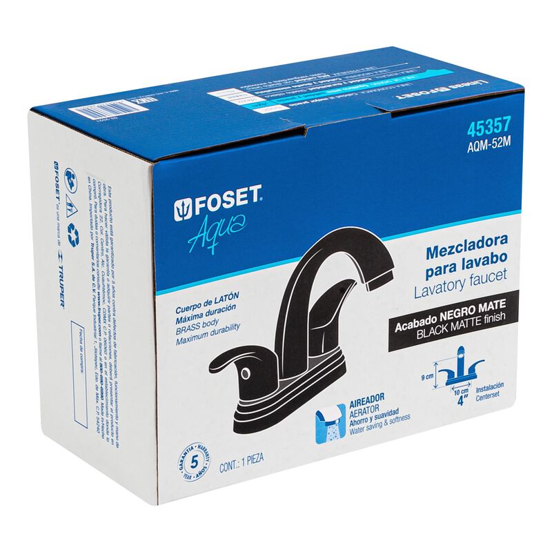 Mezcladora Negro Mate 4' P/Lavabo Nariz Curva P... image number null