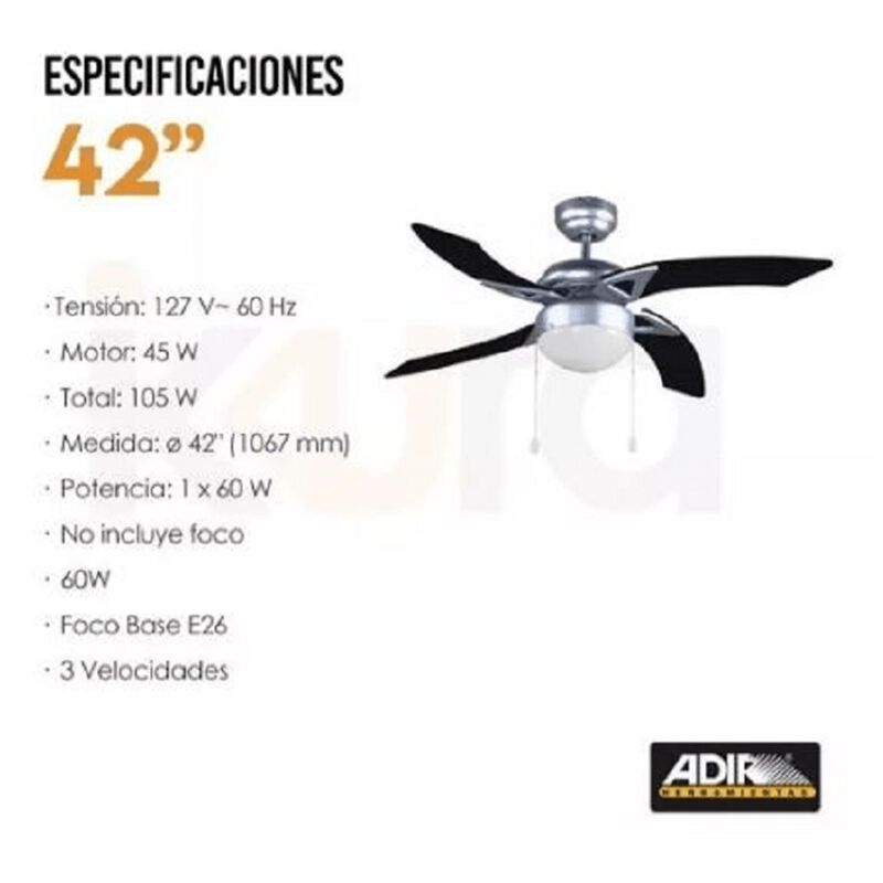 Ventilador de Techo Adir Bania con L&aacute;mpara image number null