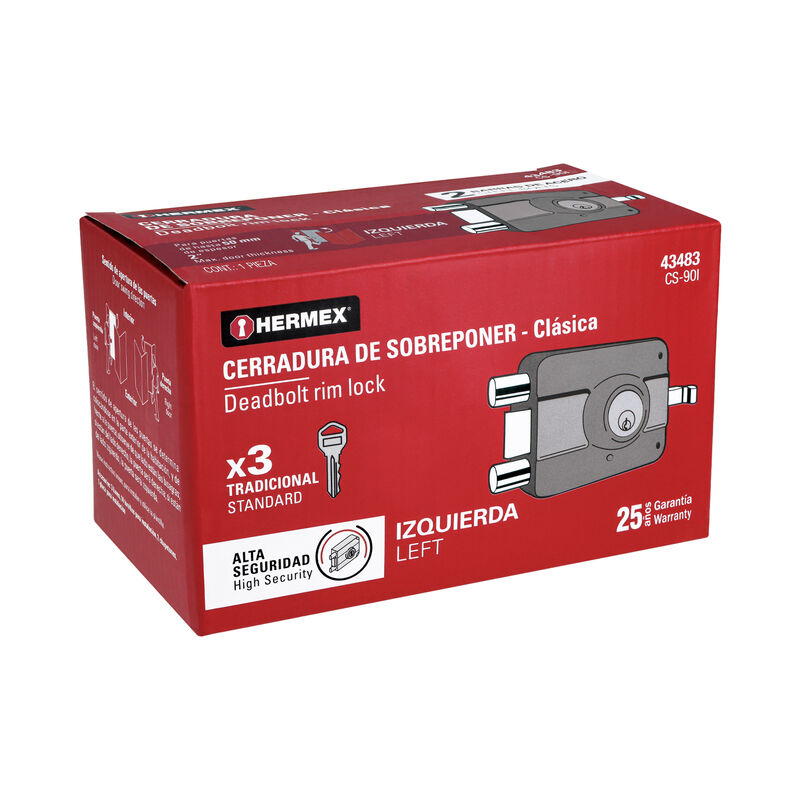 Cerradura Sobreponer Izq. 2 Barras Cl&aacute;sica Llav... image number null